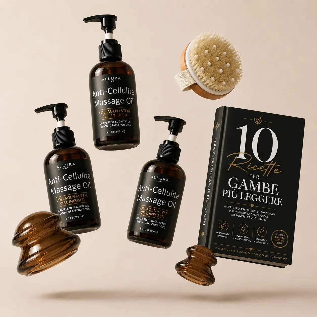 Allura Lab — Olio + Coppette Anti-Cellulite Multizona