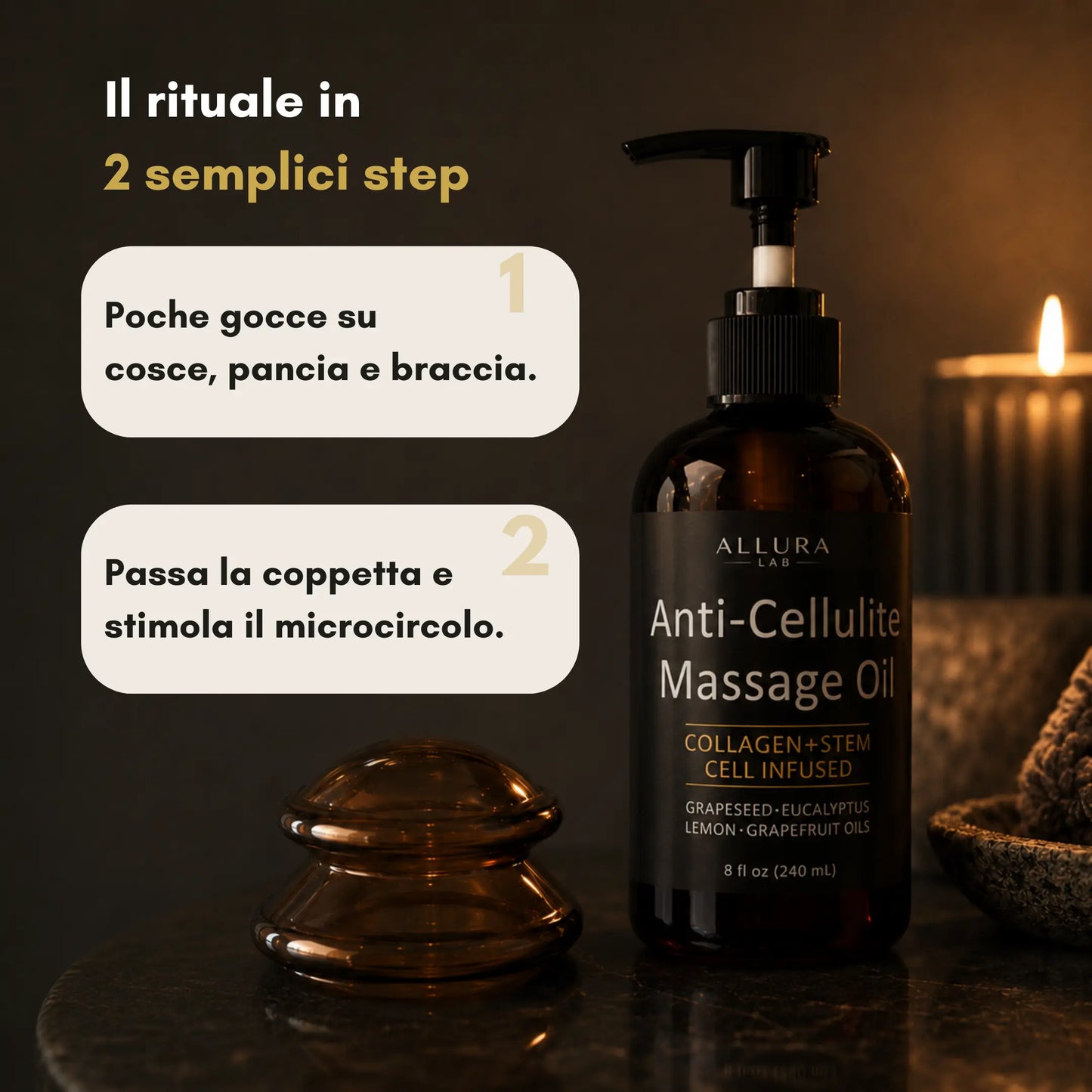 Allura Lab — Olio + Coppette Anti-Cellulite Multizona